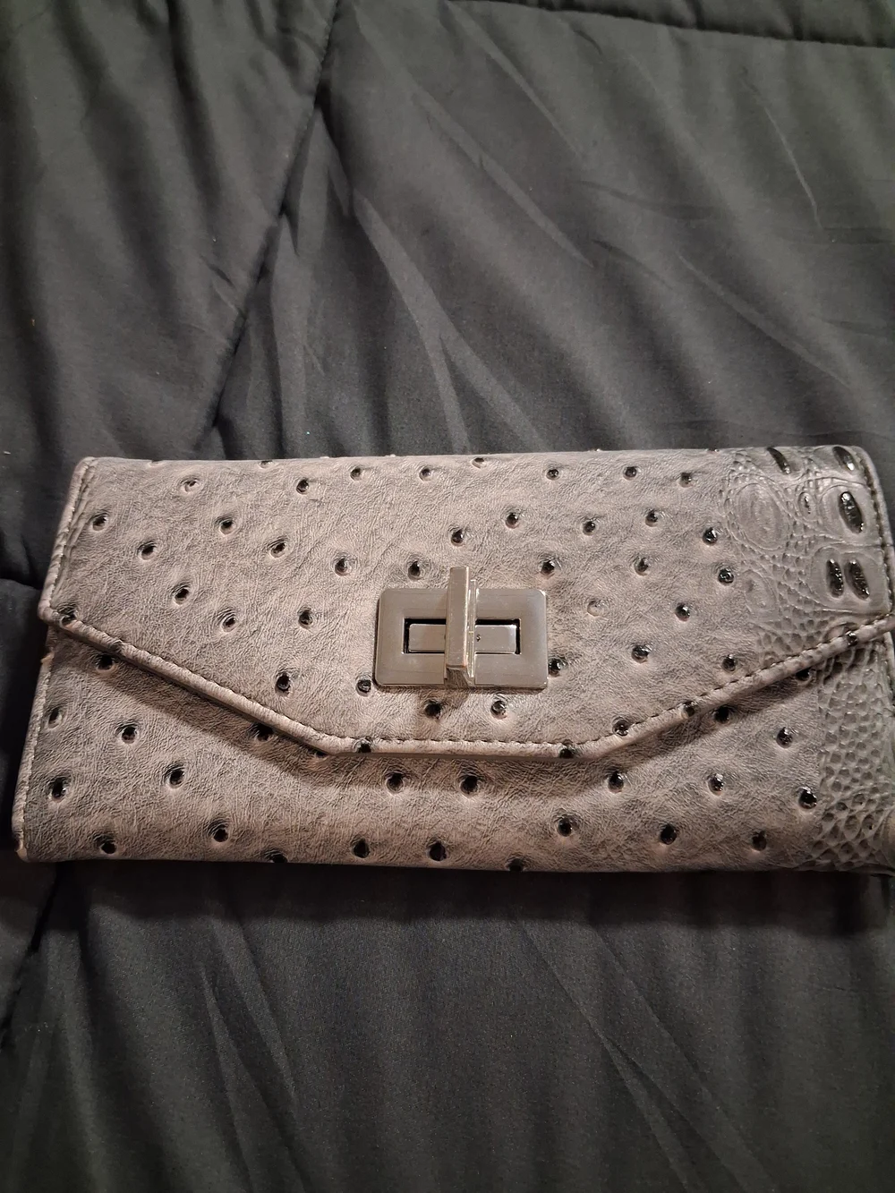 Gray Studded Envelope Clutch Wristlet